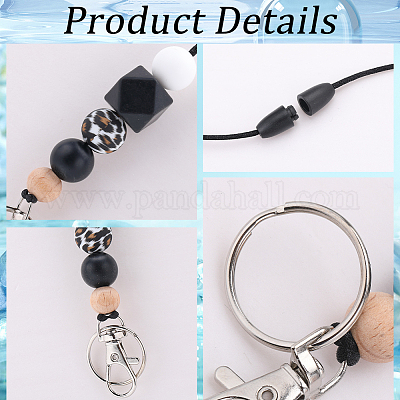 Силиконовые круглые и многоугольные шнурки для визитных карточек с бусинами KEYC-WH0034-36-1