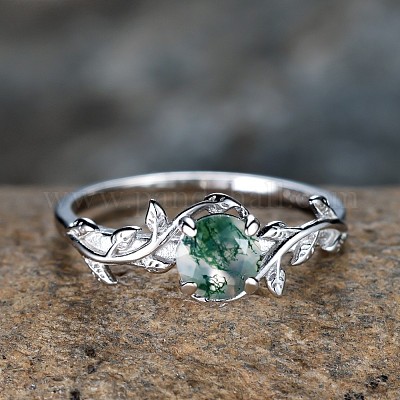 Кольца из стерлингового серебра с овалом и листом и моховым агатом FS-WGF1EFD-05-1