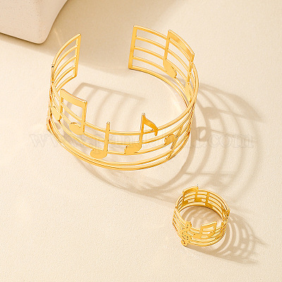 Наборы полых браслетов-манжет и колец из сплава с музыкальными нотами FS-WG9B413-01-1