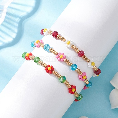 3 шт. браслеты из стеклянных бусин для женщин BJEW-MZ00241-1