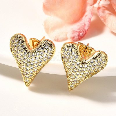 Серьги-гвоздики из латуни с микро-паве из прозрачного кубического циркония для женщин EJEW-C125-06B-G-1