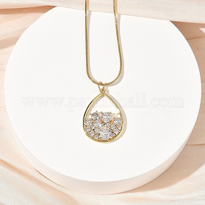 Ожерелья с подвесками из нержавеющей стали 304 с микропаве из прозрачных кубических цирконий для женщин NJEW-Z103-01G-05-1