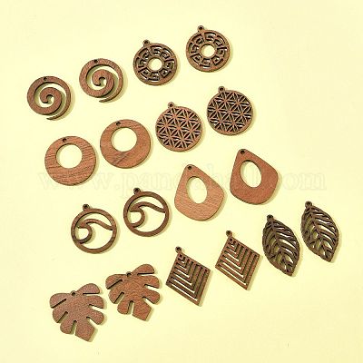 18 шт. подвески из натурального орехового дерева в 9 стилях WOOD-FS0001-49-1