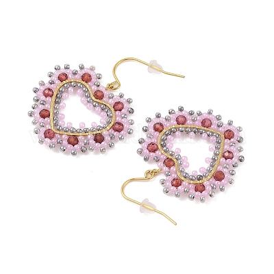 Серьги-подвески из натурального драгоценного камня и стеклянного бисера в форме сердца STAS-U017-03G-02-1