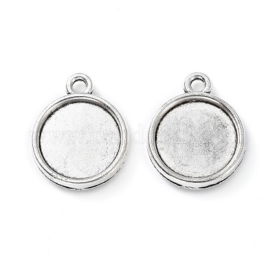 Тибетский стиль старинное серебро литые плоские круглые сеттинги подвеска кабошон X-TIBEP-M022-32AS-1