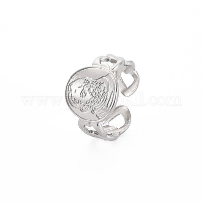 Не тускнеющая нержавеющая сталь 304 овальная с человеческим широко открытым манжетным кольцом для женщин RJEW-S405-164P-1