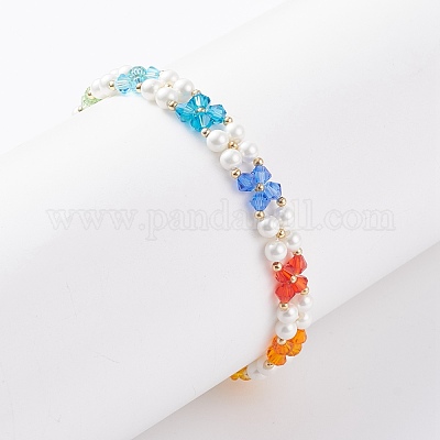 Браслет из бисера с жемчугом и стеклянным плетением BJEW-TA00087-1