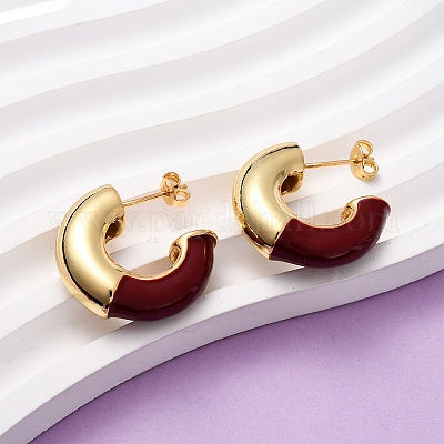 Серьги-гвоздики в форме буквы С из латуни с эмалью EJEW-D332-02B-G-1