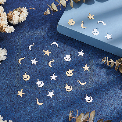 60 шт. 3 латунных подвески в виде луны и звезды KK-PH0039-79-1