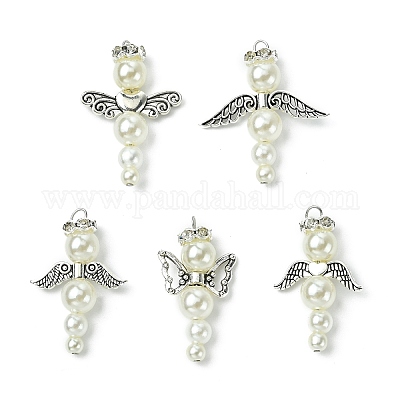 Бусины из искусственного жемчуга из АБС-пластика с латунными бусинами-разделителями из стразов и бусинами из сплава в тибетском стиле и бусинами из сплава в тибетском стиле PALLOY-JF03280-02-1