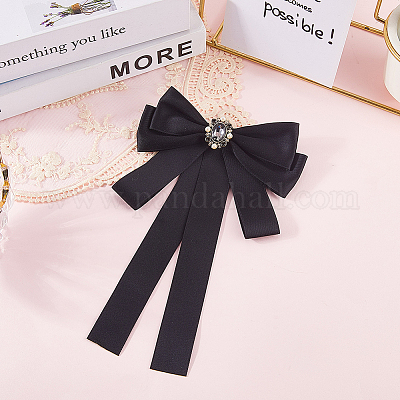 Броши-банты из полиэстера со стразами JEWB-WH20006-11-1