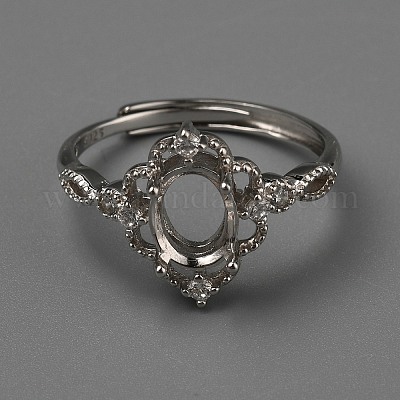 Регулируемый 925 овальный компонент кольца из стерлингового серебра с микропаве из кубического циркония STER-WH0007-05P-1