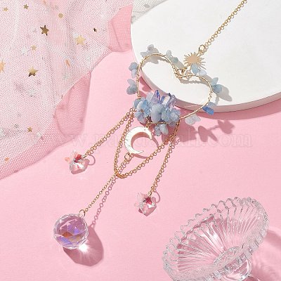 Бусины из натурального аквамарина с латунными подвесками и украшениями HJEW-JM01815-01-1