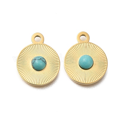 Плоские круглые подвески из окрашенной синтетической бирюзы STAS-Q335-17G-1