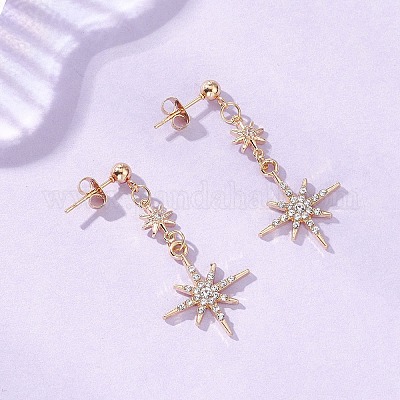 Серьги-гвоздики в форме звезды из латуни со стразами EJEW-JE06824-1