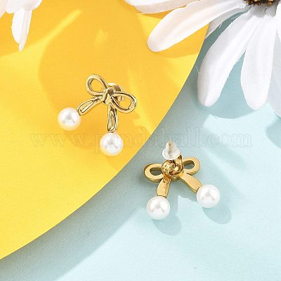 Серьги-гвоздики из пластика и жемчуга из нержавеющей стали 304 EJEW-M072-04G-1