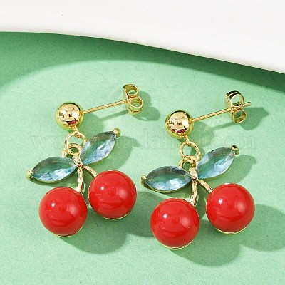 Серьги-гвоздики из вишневой латуни с кубическим цирконием EJEW-Q036-04G-1