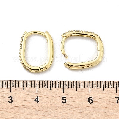 Овальные серьги-кольца из латуни с микропаве из прозрачных кубических цирконий EJEW-D311-141G-1