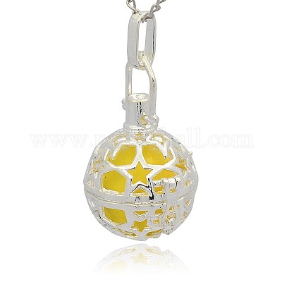 Серебряные позолоченные латунные полые круглые подвески в клетке KK-J226-05S-1