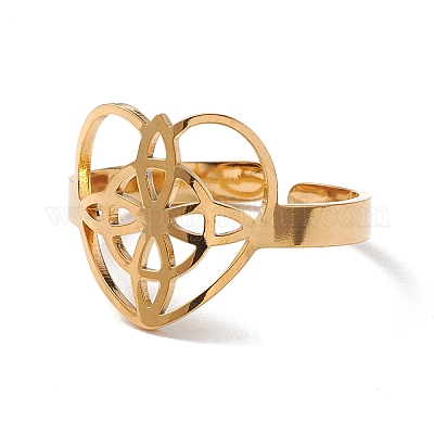 Открытое кольцо-манжета из нержавеющей стали 304 с матросским узлом в форме сердца для женщин RJEW-E073-01G-1