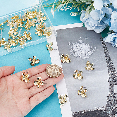 40 шт. серьги-гвоздики из сплава с цветком MAK-HY0001-07-1