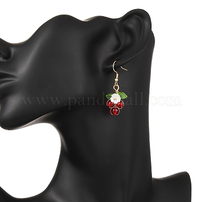 Серьги-подвески в виде цветка с круглыми акриловыми и стеклянными бусинами EJEW-JE06634-01-1