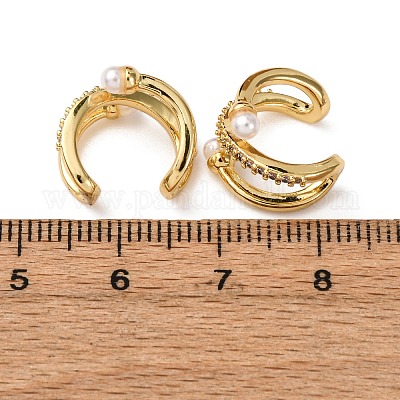 Серьги-каффы в форме буквы С с микропаве из прозрачного кубического циркония из латуни&nbsp;LS-EJEW-D328-08G-1