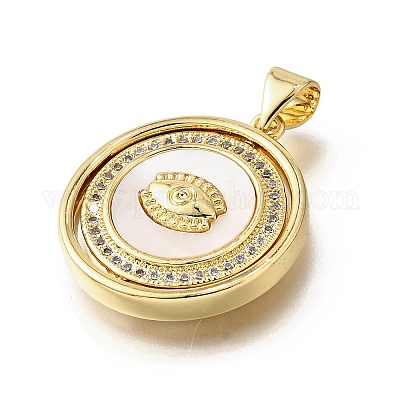 Подвески в форме ракушек из латуни с микропаве и кубическим цирконием KK-D328-21G-1