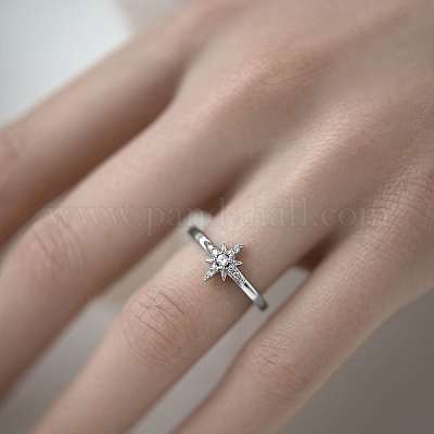 Женское кольцо-звезда из стерлингового серебра S925 с микропаве из прозрачных кубических цирконий RI1010-4-1