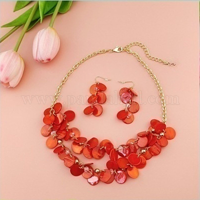 Комплекты из плоских круглых подвесных серег и двухслойных ожерелий FS-WG04E23-10-1