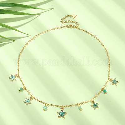 Ожерелье с подвесками в виде звезд из натурального агата NJEW-JN04404-02-1