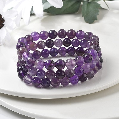 Природный аметист бисера браслеты простирания BJEW-Q692-56-8mm-1