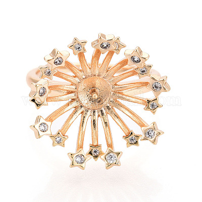 Звезда латунь микро паве прозрачный кубический цирконий регулируемые настройки кольца KK-T076-22G-1
