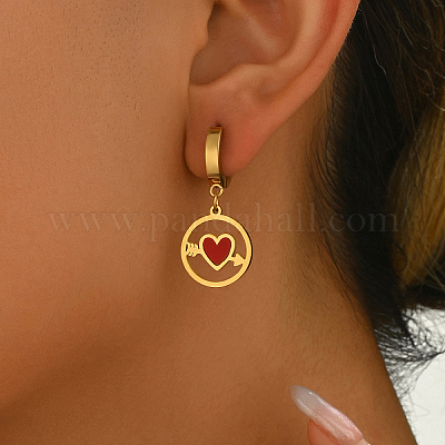 Серьги-кольца из нержавеющей стали 201 с плоским круглым отверстием в форме сердца OM1741-1-1