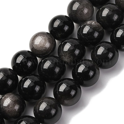 Натуральный серебристый блеск нитей обсидиана G-F808-C01-14mm-1