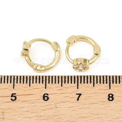 Серьги-кольца с цветочным узором из латуни с микропаве из прозрачных кубических цирконий&nbsp;EJEW-D348-16G-1