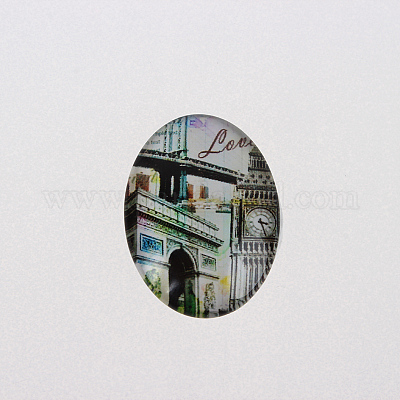 Овальные стеклянные кабошоны с рисунками X-GGLA-N003-18x25-F04-1