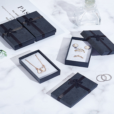 4 шт. прямоугольные бумажные подарочные коробки для ювелирных изделий с бантом CON-LP0001-40A-1