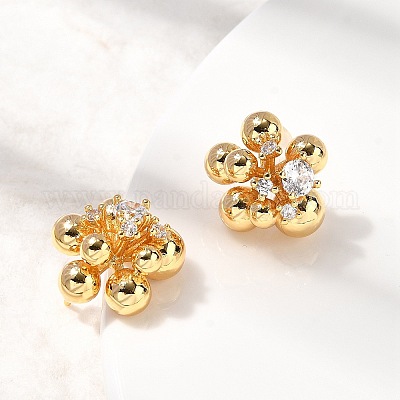Серьги-гвоздики из латуни с микро-паве и прозрачным фианитом EJEW-B148-01G-1