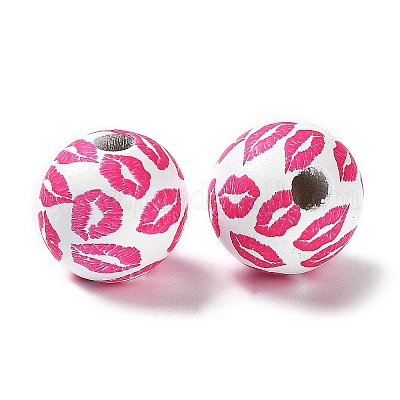 Деревянные бусины с принтом на тему Дня святого Валентина WOOD-G017-02E-1