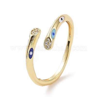 Открытое кольцо-манжета в форме капли из прозрачного кубического циркония с эмалью от сглаза RJEW-E072-25G-1