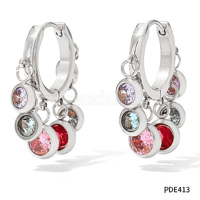 Серьги-люстры с плоскими круглыми кисточками из нержавеющей стали 304 с кубическим цирконием FS-WG9F9FA-02-1