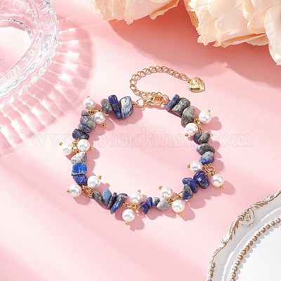 Браслеты из натурального лазурита с бусинами для женщин BJEW-JB12301-03-1