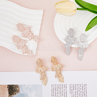 3 пара двухцветных сережек-гвоздиков из сплава для женщин EJEW-FI0002-61-1