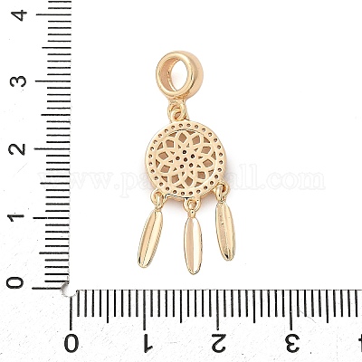 Латунные микро-паве прозрачные кубические цирконии плетеная паутина/сетка с перьями европейские подвески KK-A244-04G-1