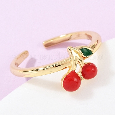 Кольца-манжеты из латуни с эмалью в виде фруктов и вишен RJEW-C139-19E-G-1