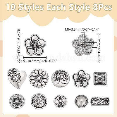 80 шт. 10 стиля пуговицы из сплава с тремя отверстиями на ножке BUTT-ME0001-05-1