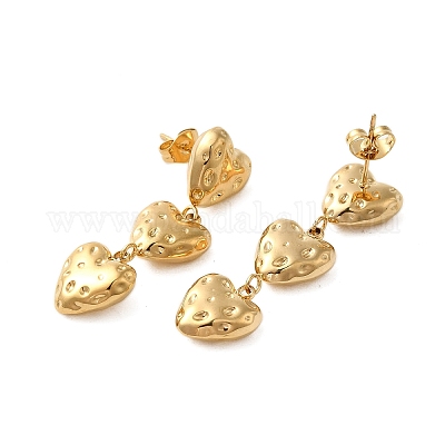 Серьги-гвоздики в форме сердца из нержавеющей стали 304 с ионным покрытием (IP) EJEW-Z068-03G-1