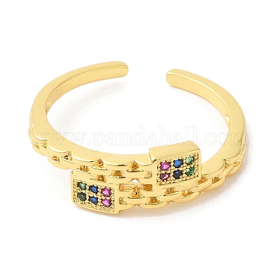 Красочные кубические циркония прямоугольные открытые кольца-манжеты RJEW-L106-008G-1
