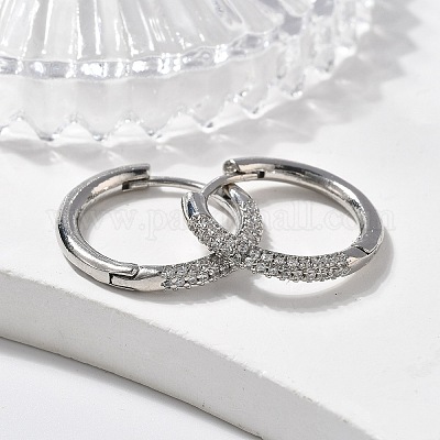 Серьги-кольца из латуни с микро-паве из фианита EJEW-K083-36P-B-1